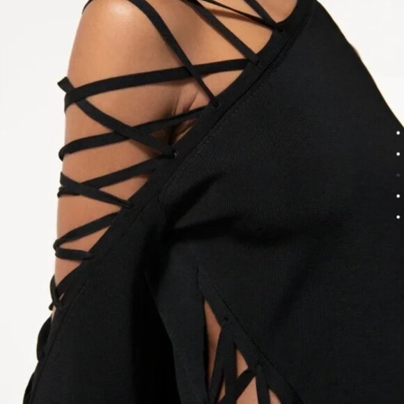 Cult Gaia Nuru Knit Asymmetrical One-Shoulder Mini Dress Black Black NWT Sz M - Picture 3 of 12